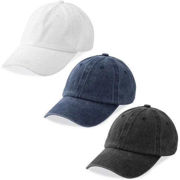Men's Blue Gray White 3 Pack Plain Cotton Retro Adjustable Baseball Hat Cap - Picture 1 of 7